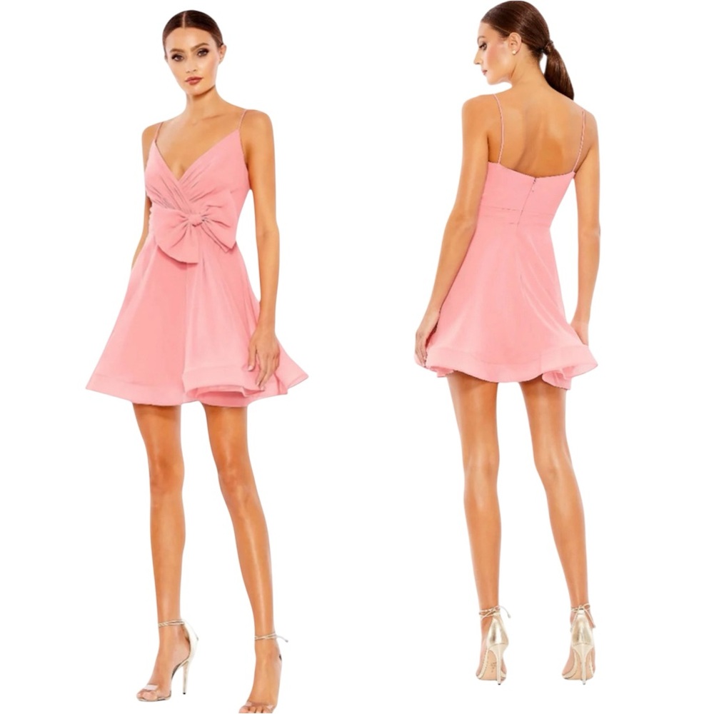 Ieena for Mac Duggal Pink Faux Wrap Bow Detail Flowy Mini Dress Size 10